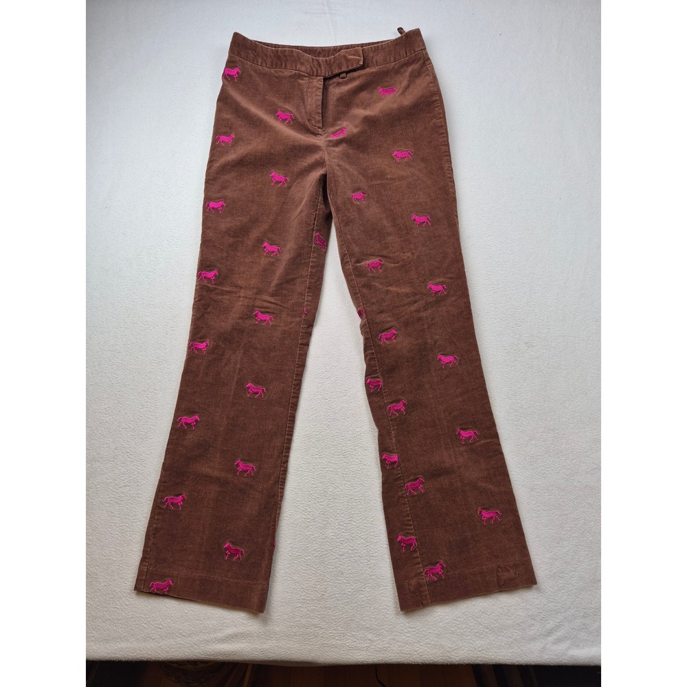 Lilly Pulitzer Brown Corduroy Horse Embroidered Pants Pink Equestrian Size 6